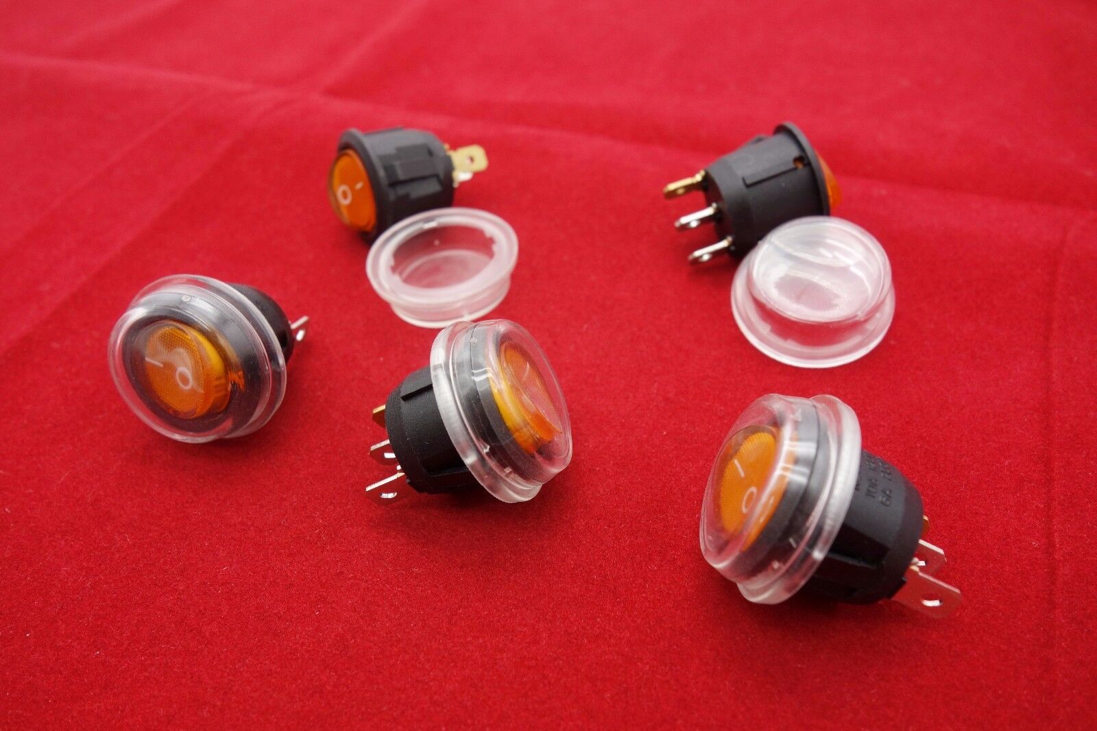 5Pcs 24V Yellow Illuminated Round 2 Position Rocker Switch with Waterproof Boot
