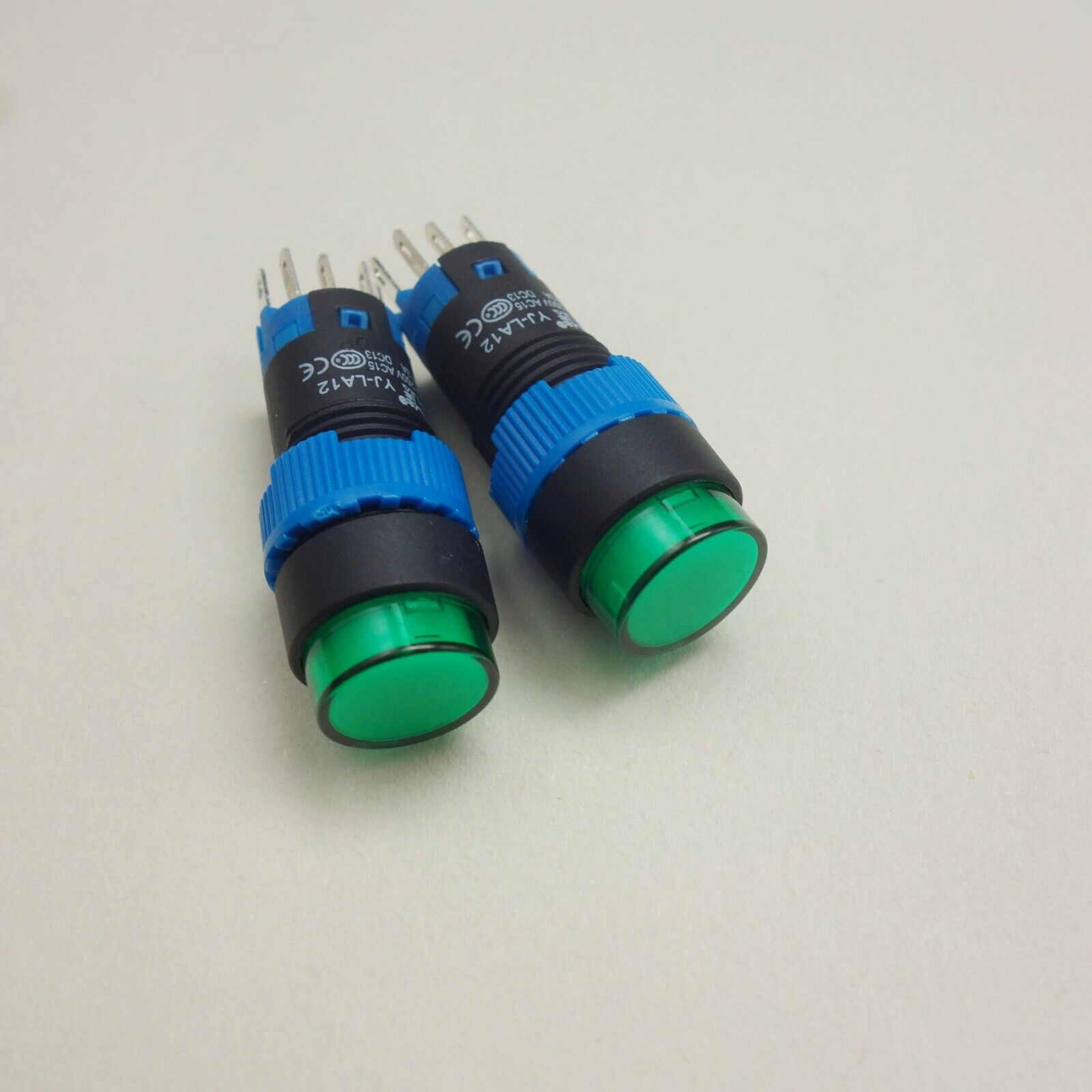 2PCS 12MM Green LED ILLUMINATED ROUND Latching PUSH BUTTON 2NO/2NC 2POLES 8pins