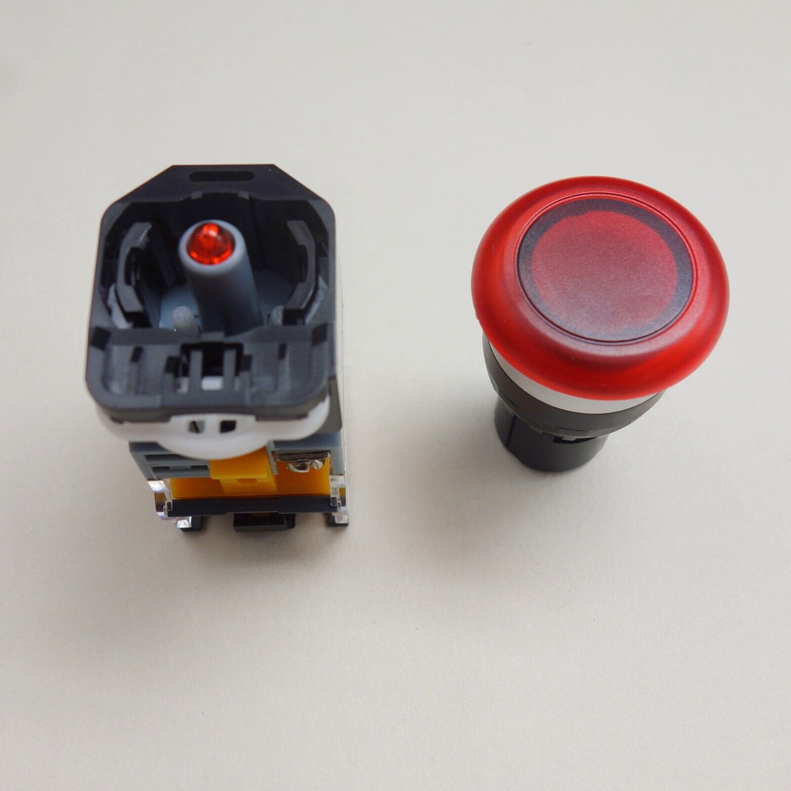 1pc 220V red Led Illuminated mushroom pushbutton Momentary 1NO/1NC Plastic LA38