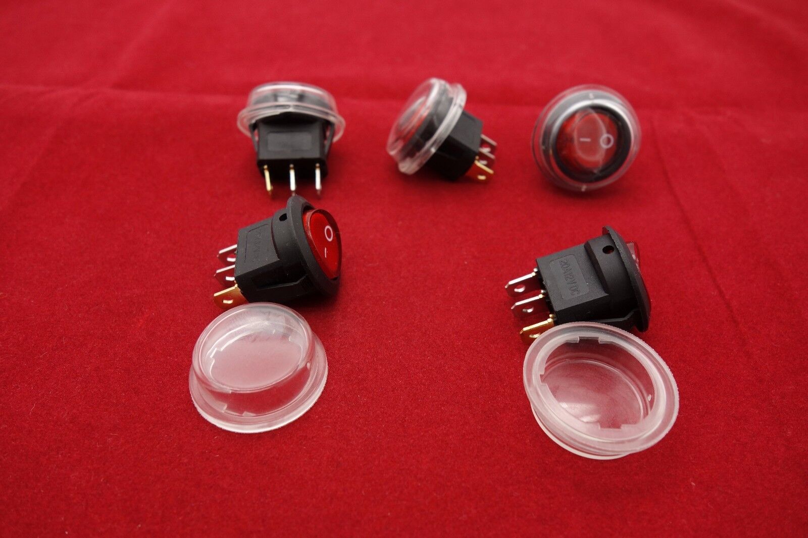 5Pcs 24V Red Illuminated Round 2 Position Rocker Switch with Waterproof Boot