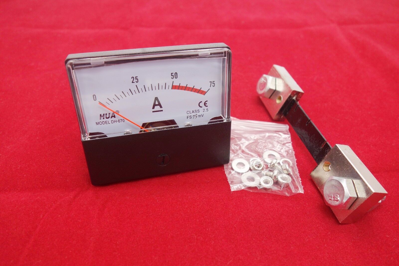 1PC DC 0-75A Analog Ammeter Panel AMP Current Meter 60*70MM with 75mV Shunt