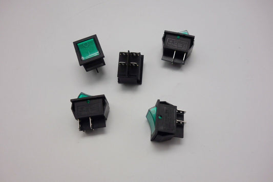 5Pcs Green 220V Light Illuminated 2 Position ON/OFF Boat Rocker Switch 4 Pin 