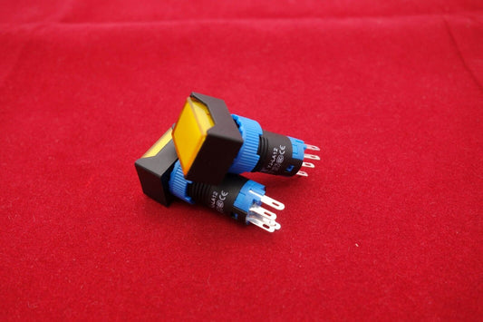 2PCS Cutout 12MM 6V Yellow LED ILLUMINATED Rectangular Latching  PUSH BUTTON 5P