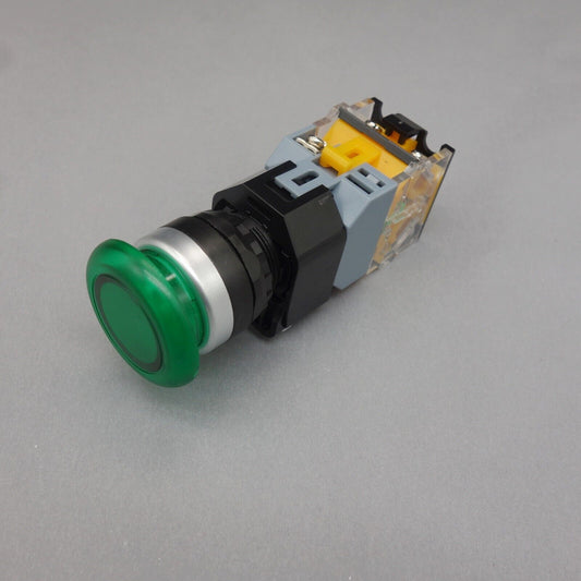 1pc 220V Green Led Illuminated mushroom pushbutton Momentary 1NO/1NC Plastic LA