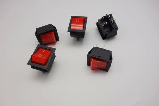 5Pcs Red Light Illuminated 2 Position ON/OFF Boat Rocker Switch 4 Pin 24V DC/AC