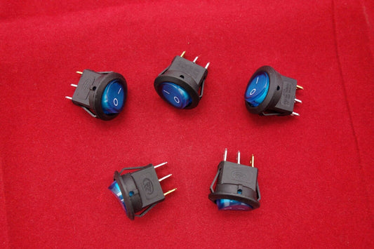 5 Pcs ROUND Blue Light Illuminated 2 Position Boat Rocker Switch 3 Pin 12V AC/DC