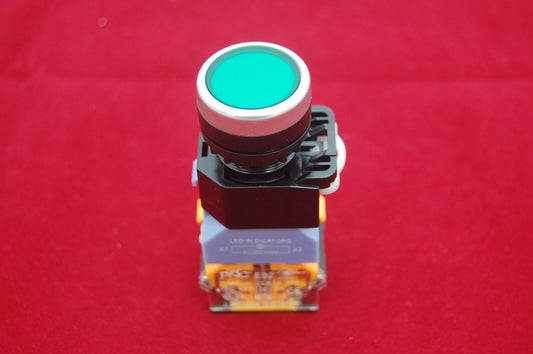 1PC 22MM Green Momentary LED Illuminated pushbutton with flush push Plastic 110V