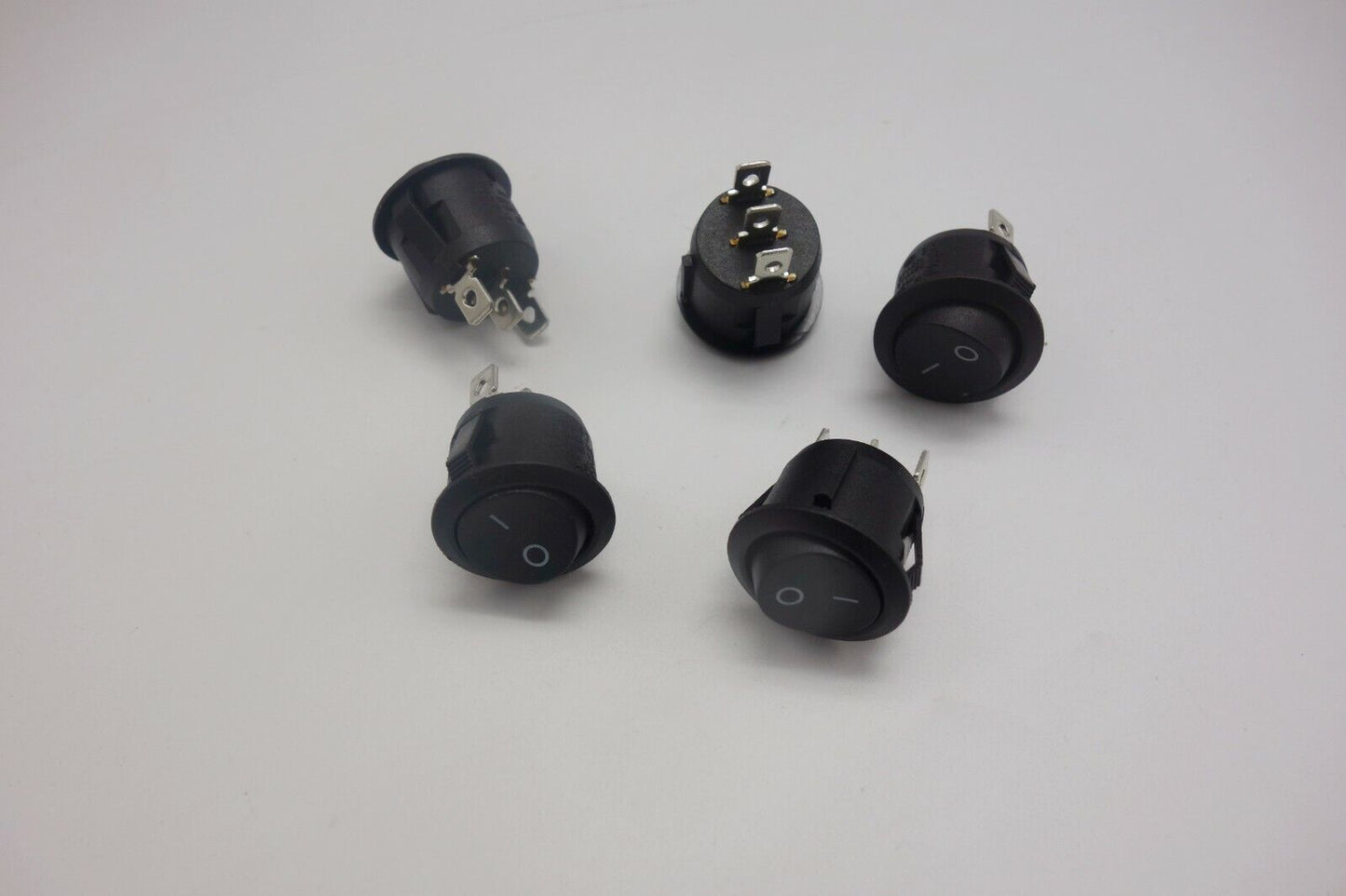 5Pcs Black Round Type 2 Position Rocker Switch 3 Pin 250V 6A