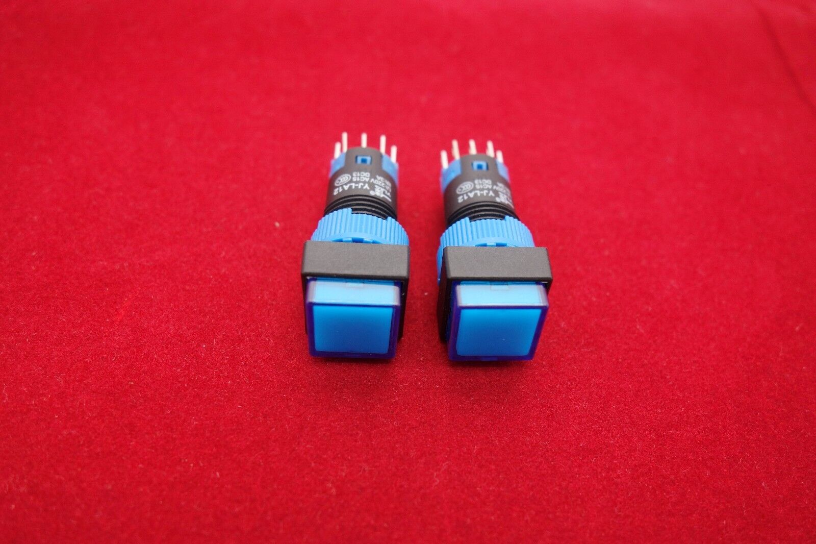2PCS Cutout 12MM 48V Blue LED ILLUMINATED Square Momentary PUSH BUTTON 5 PINS