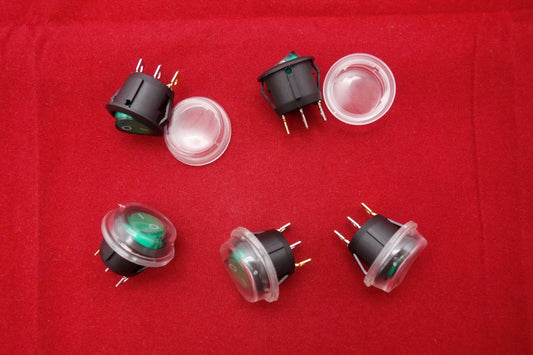 5Pcs 24V Green Illuminated Round 2 Position Rocker Switch with Waterproof Boot