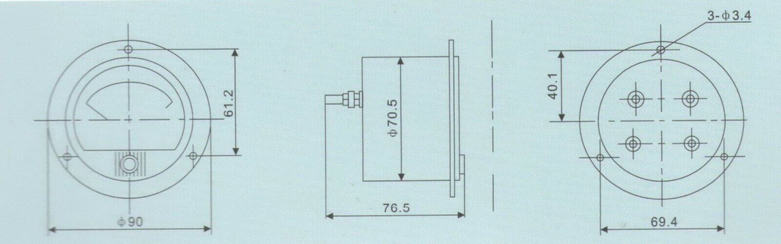 DC Minus Zero Plus -100V-+100V Dia. 66.4mm Analog Voltage Analogue Panel meter