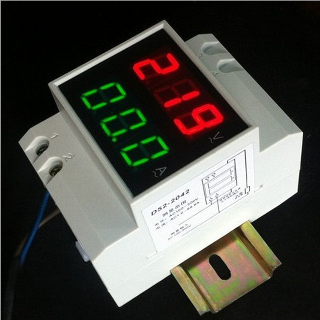 Din rail LED voltmeter ammeter voltage current meter AC 80-300V,0.1-99.9A