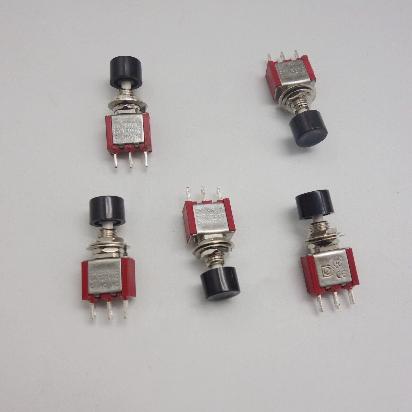 5PCS 6MM Miniature Push Button Switch 3 PIN ON-ON Momentary 250V AC 2A BLACK