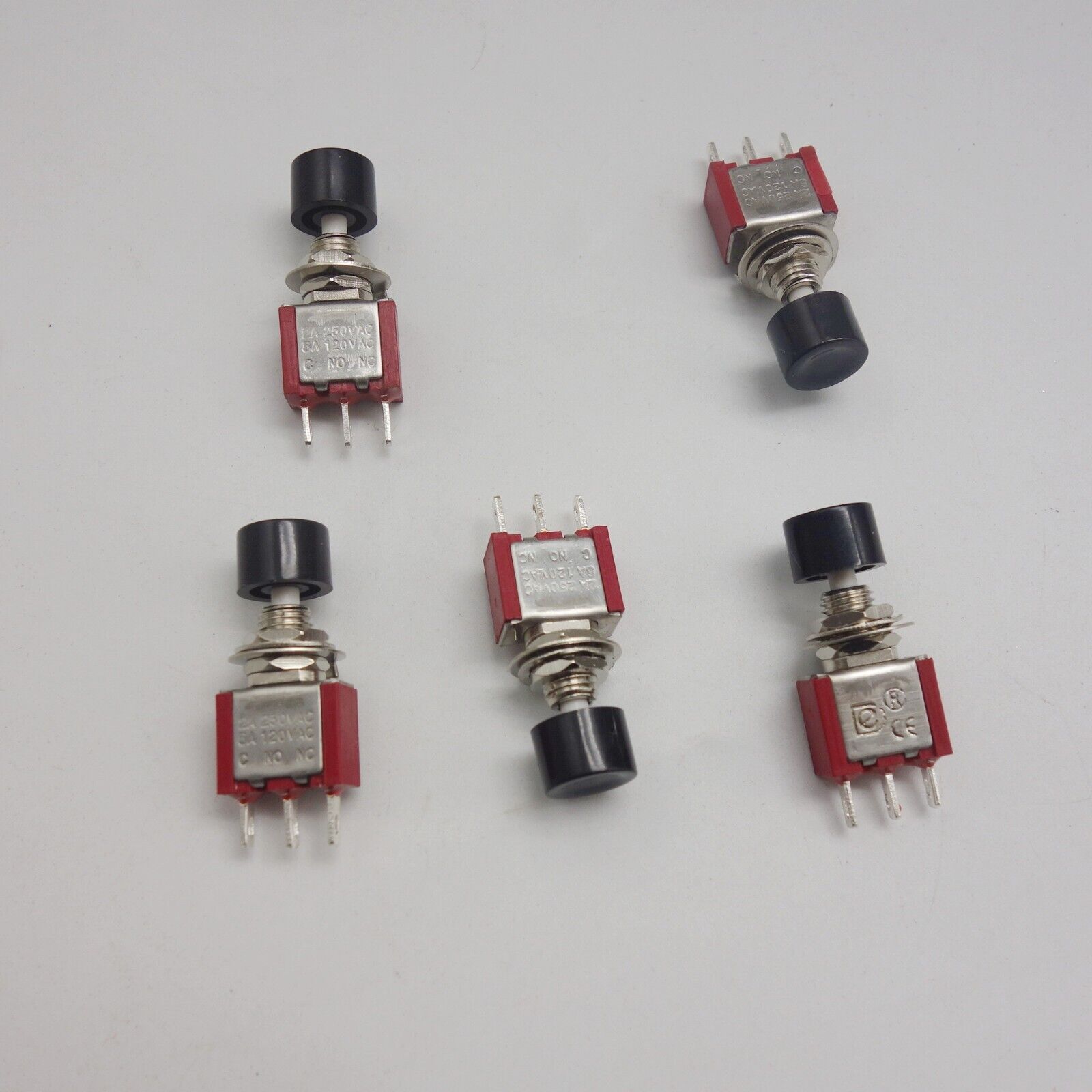 5PCS 6MM Miniature Push Button Switch 3 PIN ON-ON Momentary 250V AC 2A BLACK