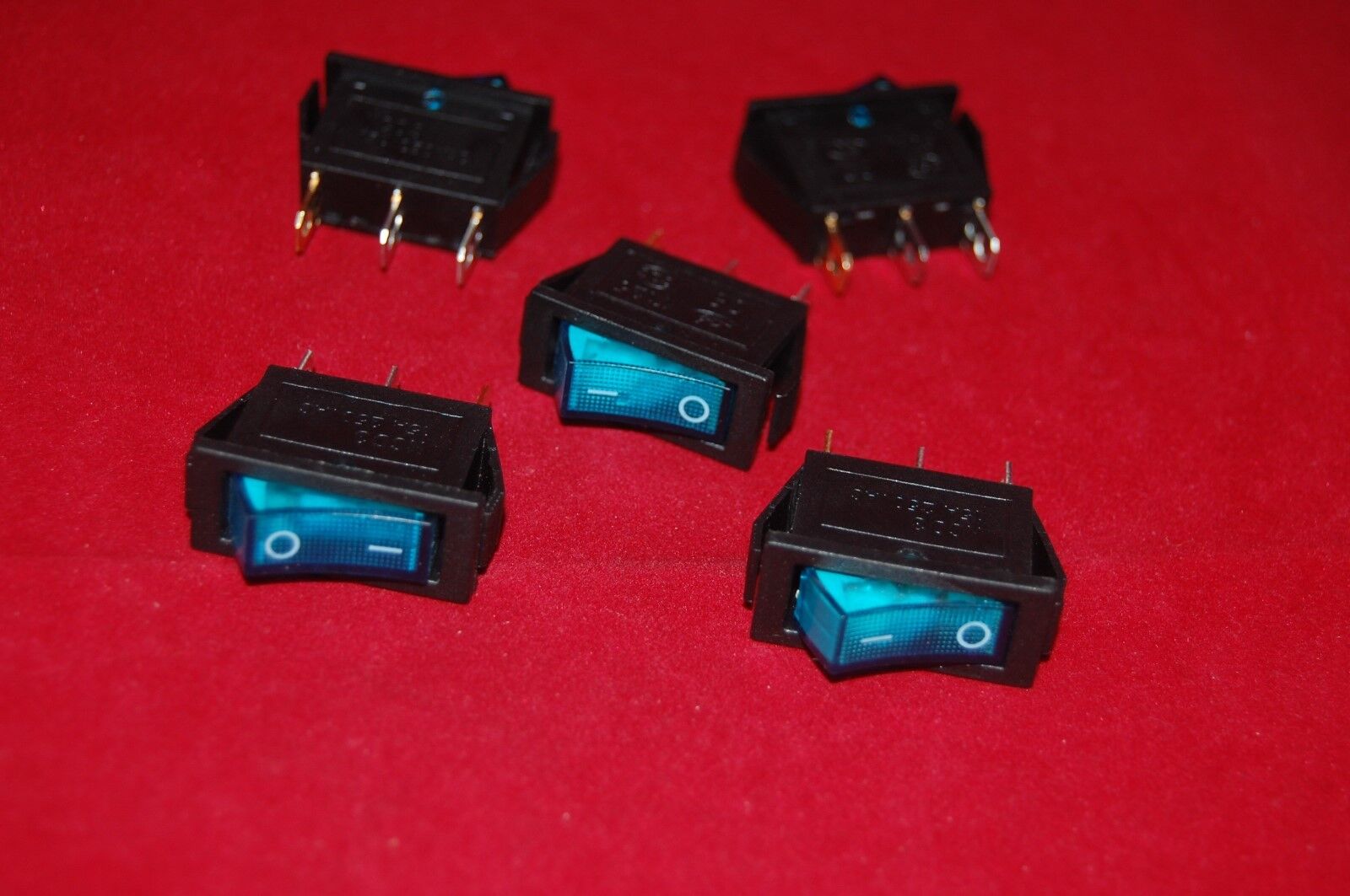 5Pcs Blue Light Illuminated Rectangle 2 Position  Rocker Switch 3 Pin 12v AC/DC