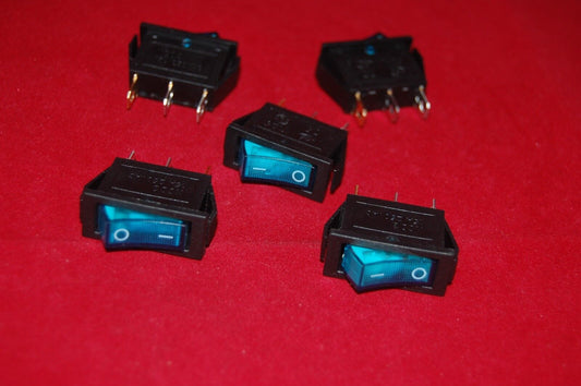 5Pcs Blue Light Illuminated Rectangle 2 Position  Rocker Switch 3 Pin 12v AC/DC