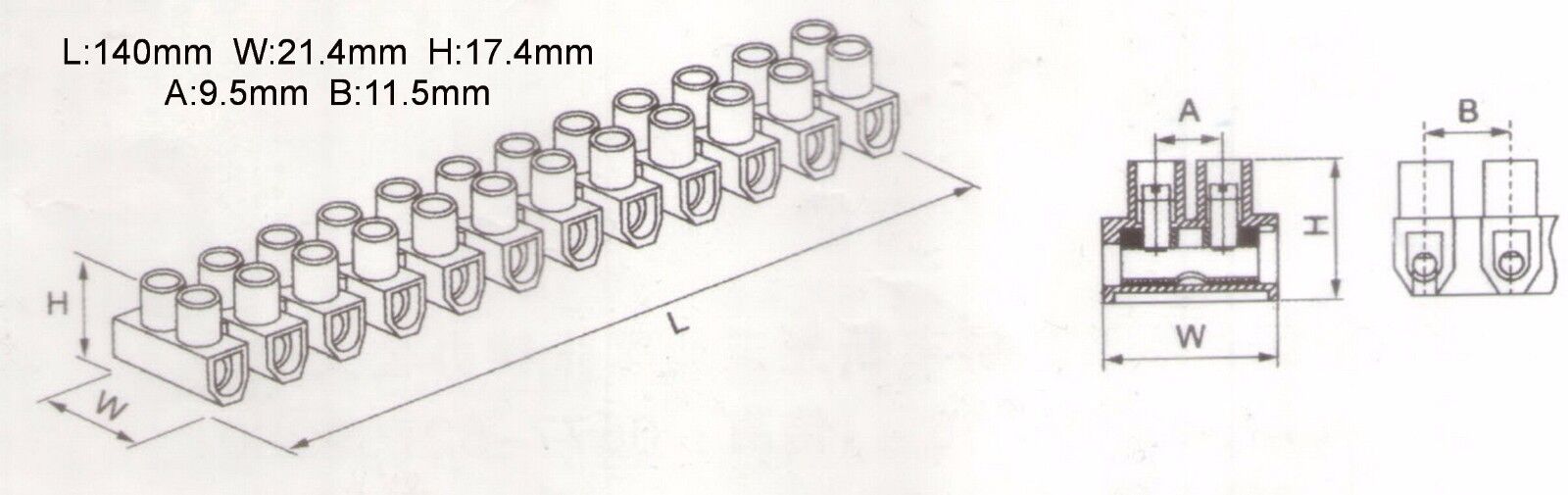 2PCS U Type 15A 12P Terminal Block Material PA 66, 94V-2 M4x6.5 High quality