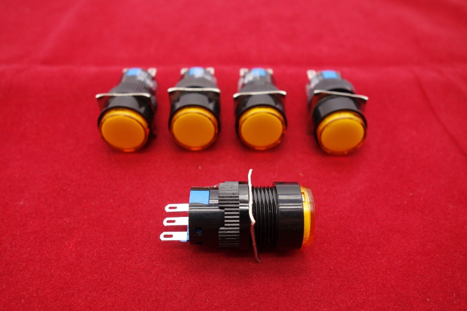 5PCS 16MM YELLOW ROUND Maintained Latching PUSH BUTTON SWITCH 3 PINS 250V 3A