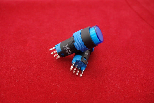 2PCS Cutout 12MM 48V Blue LED ILLUMINATED Round Momentary PUSH BUTTON 5 PINS