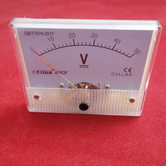 1PC DC 0-50V Analog VOLTMETER Voltage Meter 10V 80*65MM 69C9 direct connect