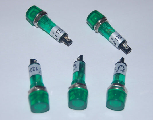 5 Pcs 120V AC/DC 10mm Green Panel Mounting plug in LED Pilot Lights  ADP10