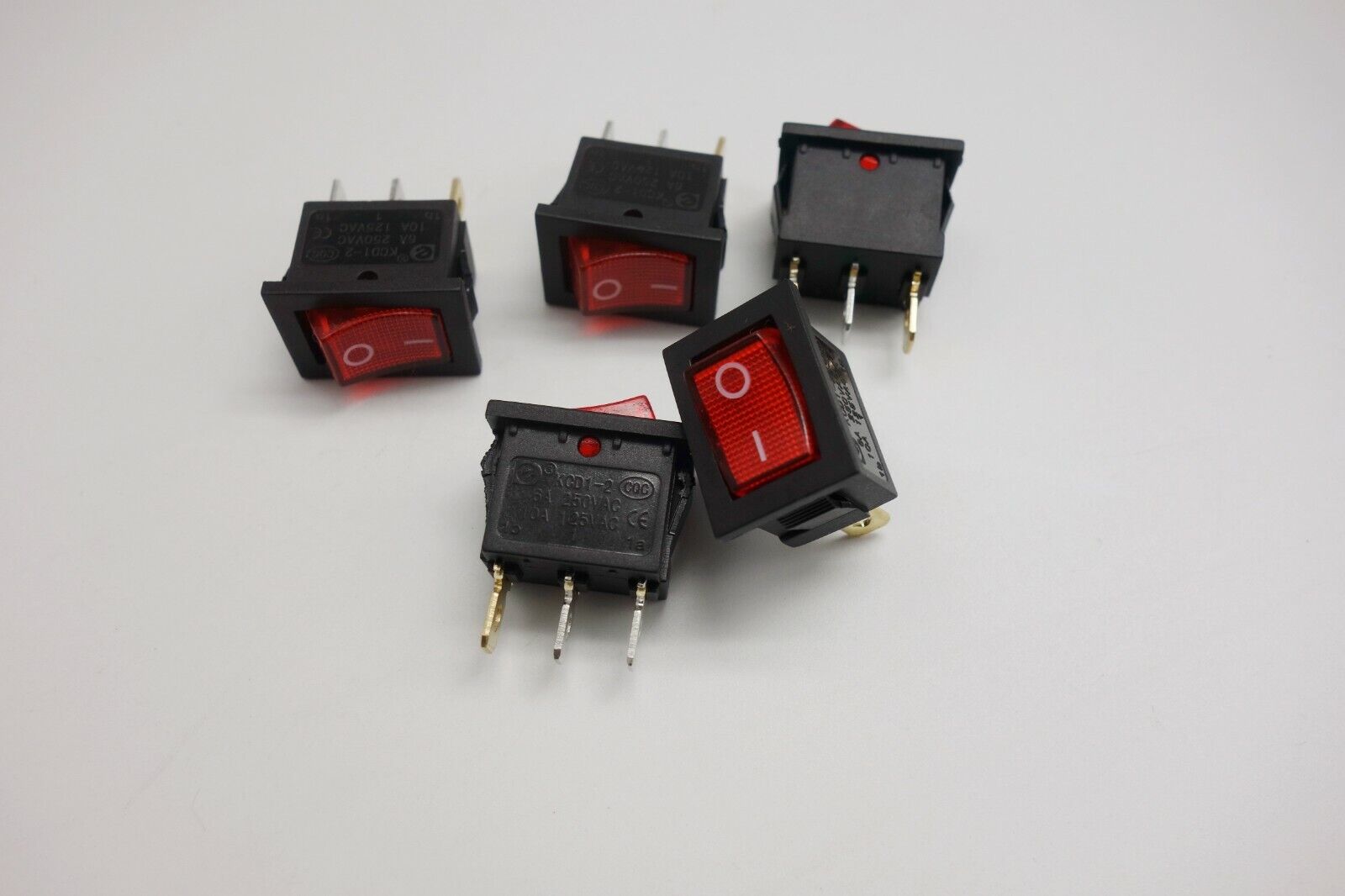 5Pcs RED Light Illuminated rectangle 2 Position Rocker Switch 3 Pin 24V KCD1