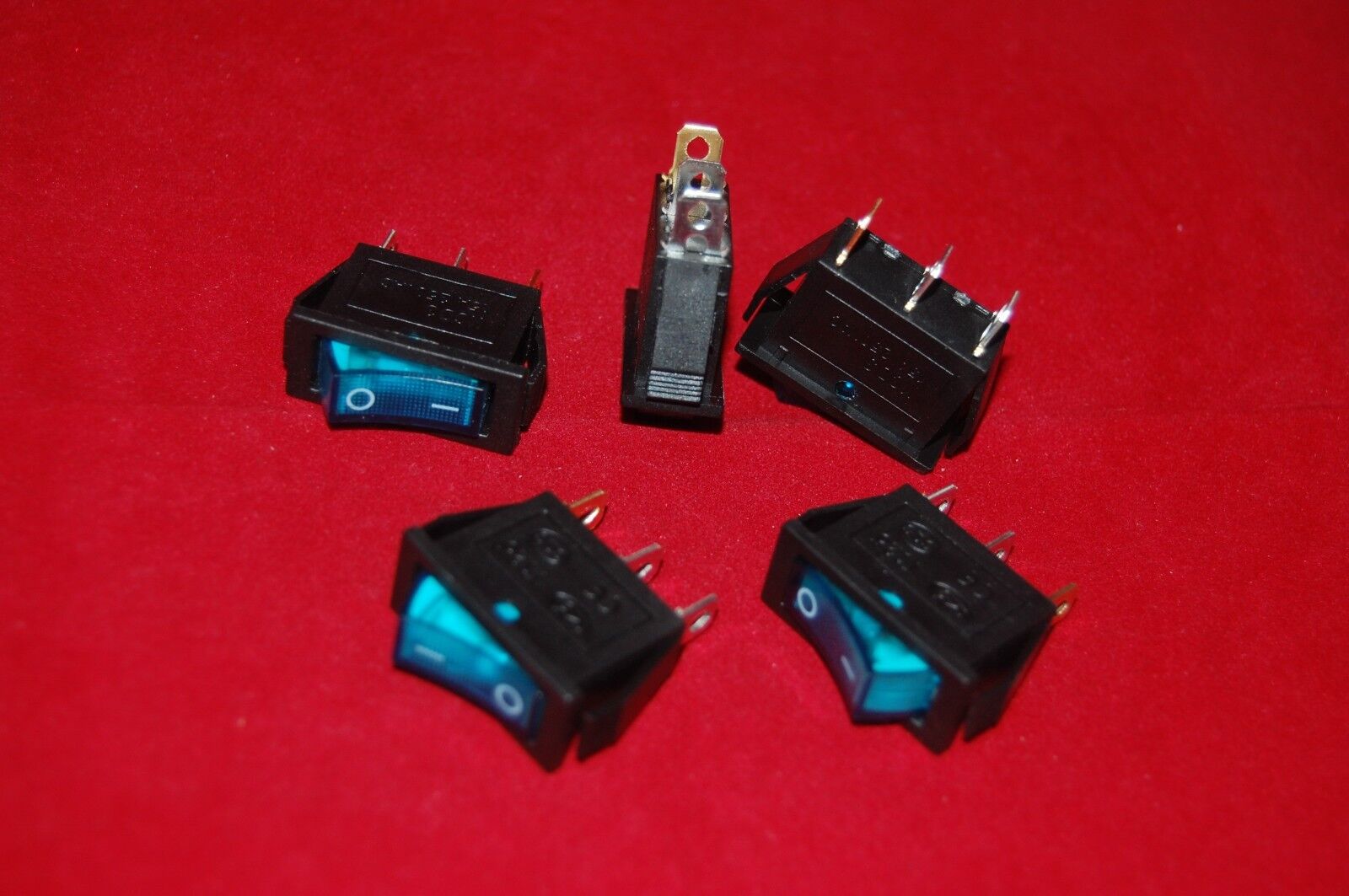 5Pcs Blue Light Illuminated Rectangle 2 Position  Rocker Switch 3 Pin 24V AC/DC