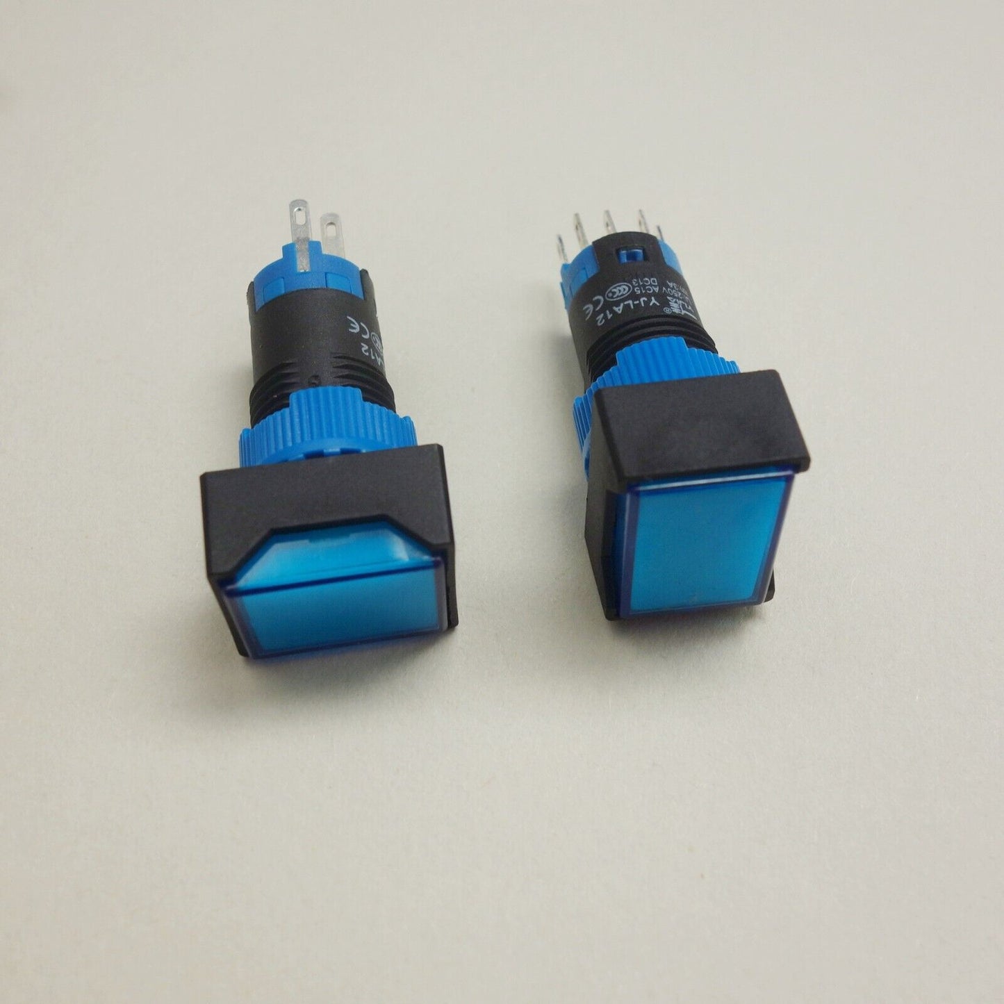 2PCS 12MM Blue LED ILLUMINATED Rectangular Momentary PUSH BUTTON 2NO/2NC 2POLES