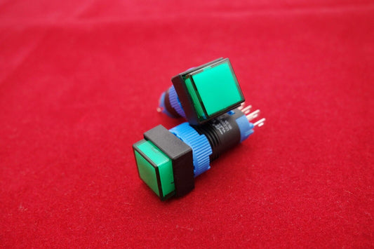 2PCS Cutout 12MM 6V Green LED ILLUMINATED Square Maintained PUSH BUTTON 5 PINS