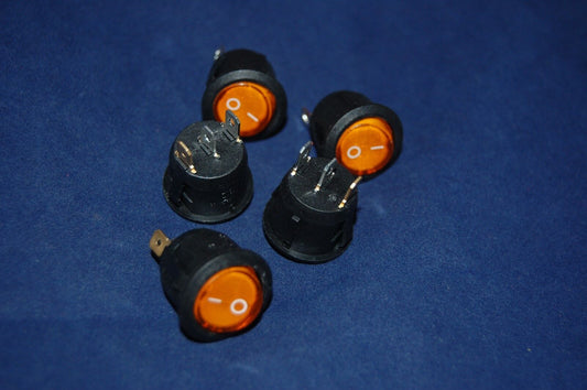 5Pcs Round Yellow Light Illuminated 2 Position Rocker Switch 3 Pin 24V AC/DC