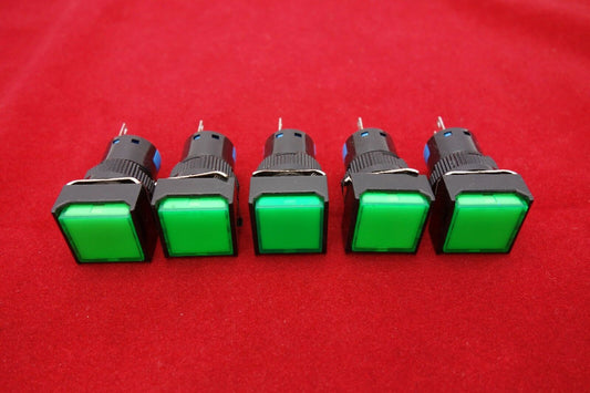 5PCS 16MM Green Square Maintained PUSH BUTTON 3 Pins 250V AC 3A / DC 30V 5A