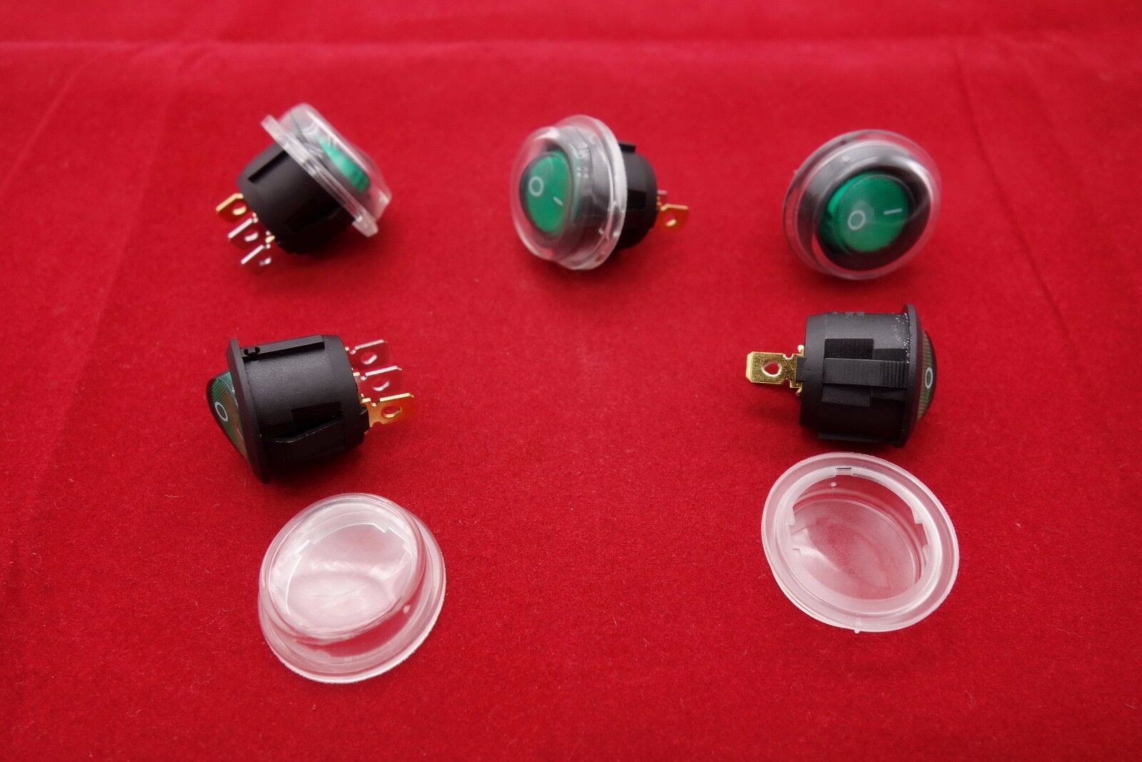 5Pcs 24V Green Illuminated Round 2 Position Rocker Switch with Waterproof Boot