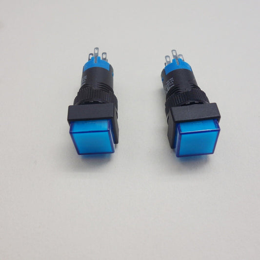 2PCS 12MM 6V Blue LED ILLUMINATED Square Momentary PUSH BUTTON 2NO/2NC 2POLES LA