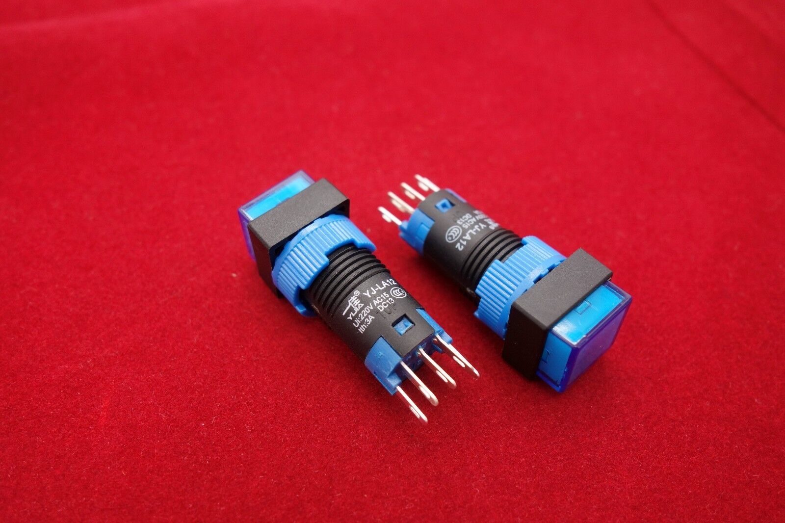 2PCS Cutout 12MM 48V Blue LED ILLUMINATED Square Momentary PUSH BUTTON 5 PINS