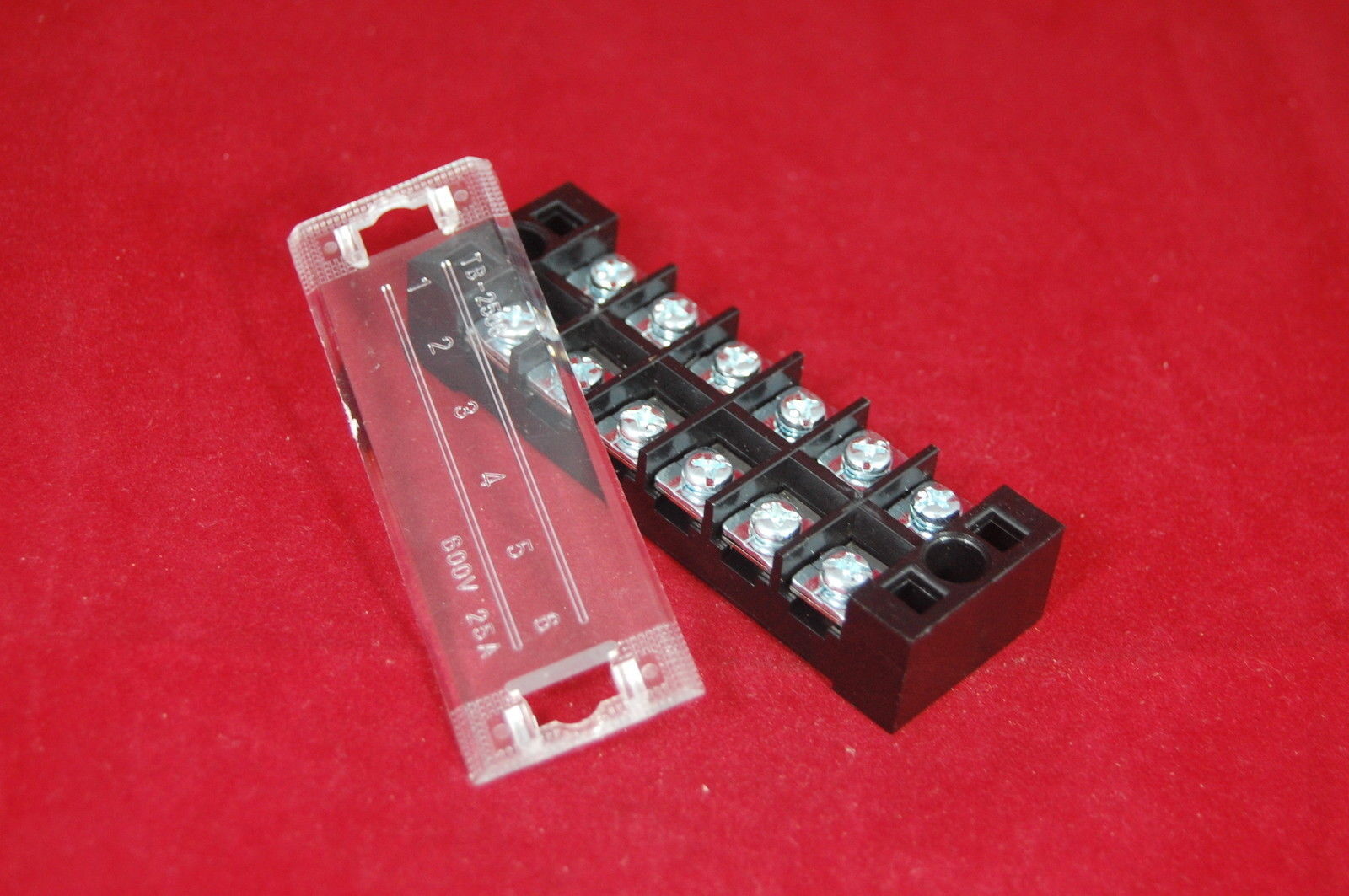 5pcs 6 Position 25A Barrier Dual Row Terminal Block/Strip w/Cover screw hole