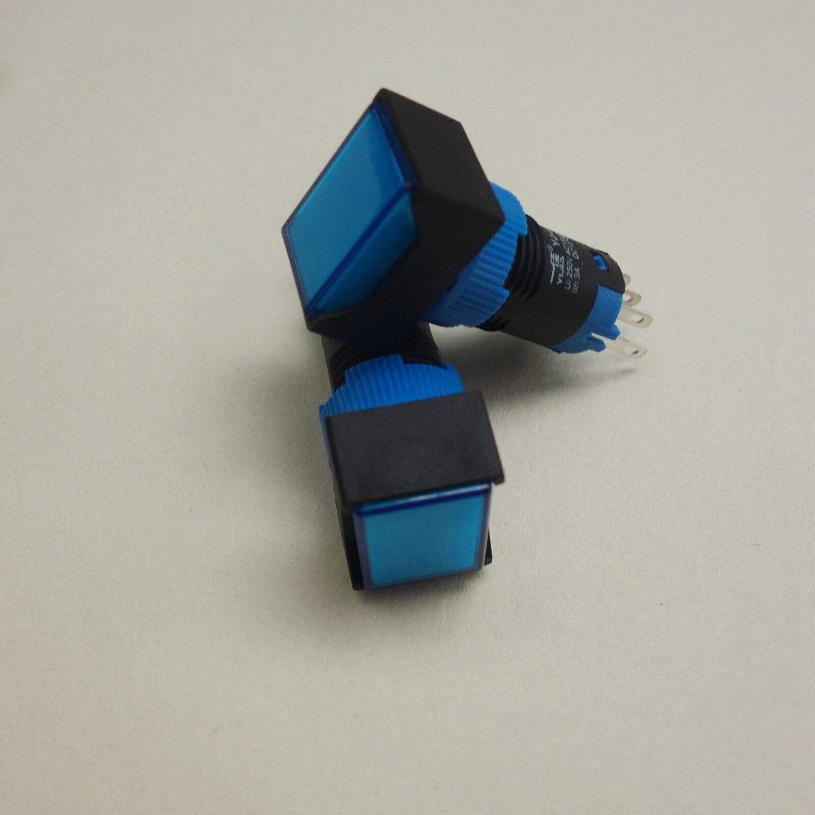 2PCS 12MM Blue LED ILLUMINATED Rectangular Momentary PUSH BUTTON 2NO/2NC 2POLES