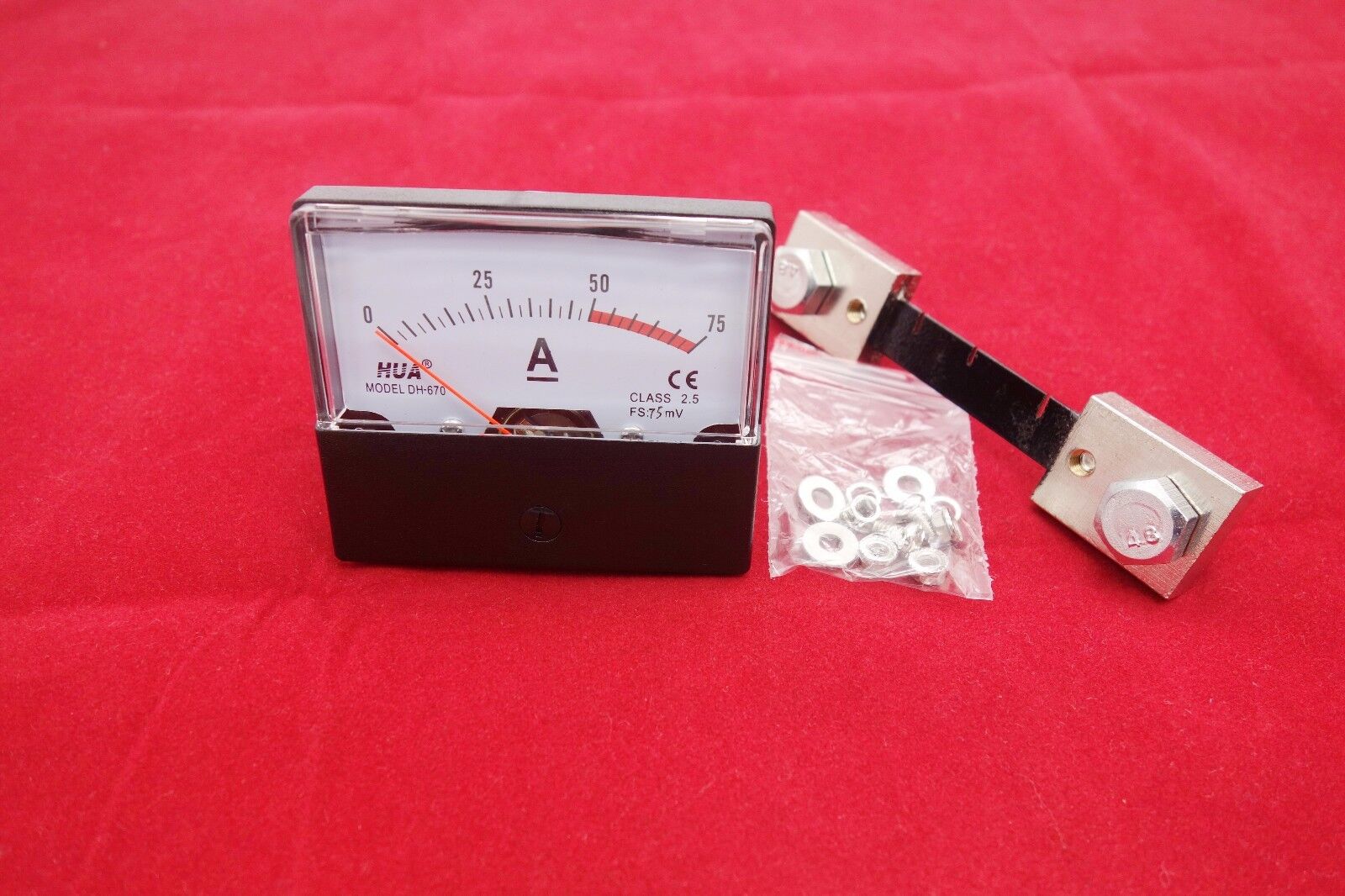 1PC DC 0-75A Analog Ammeter Panel AMP Current Meter 60*70MM with 75mV Shunt