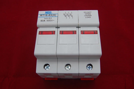 1PC 3 Pole Din Rail Mounting RT18-63 Fuse Holder for 14x51MM Fuse link