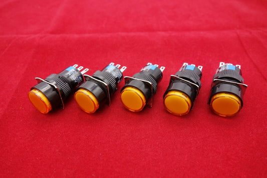 5PCS 16MM YELLOW ROUND Momentary PUSH BUTTON SWITCH AC/DC 3 PINS 250V 3A