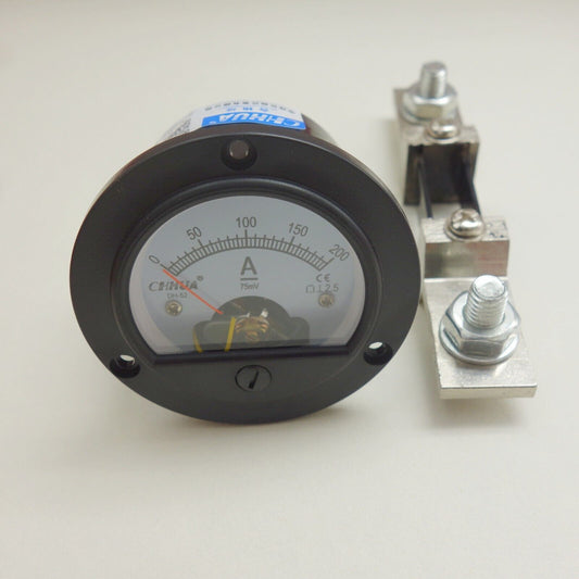 DC 0-200A Round Analog Ammeter Panel Current Meter Dia. 66.4mm DH52 with shunt