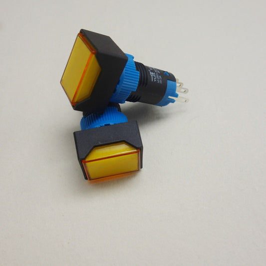 2PCS 12MM Yellow LED ILLUMINATED Rectangular Latching PUSH BUTTON 2NO/2NC 2POLES