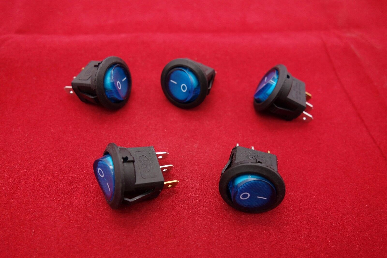5 Pcs ROUND Blue Light Illuminated 2 Position Boat Rocker Switch 3 Pin 24V AC/DC