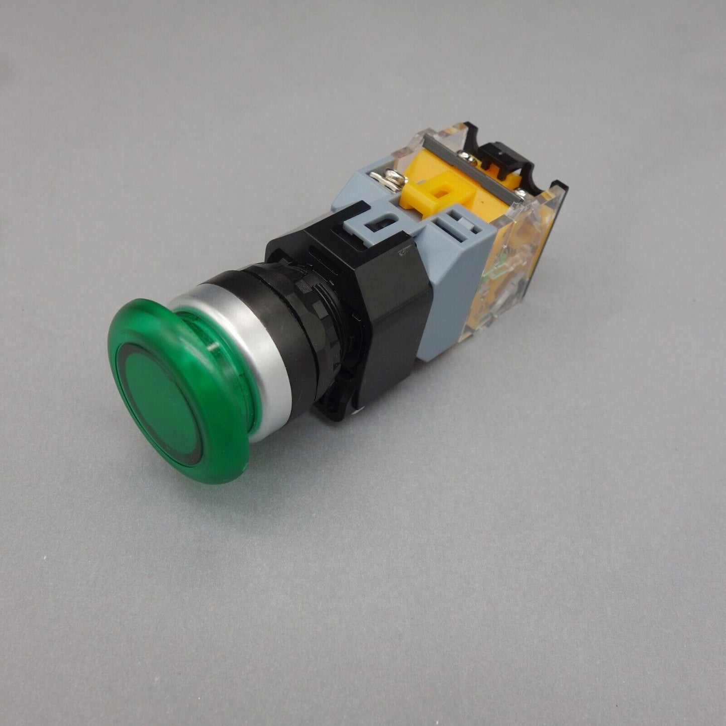 1pc 12V Green Led Illuminated mushroom pushbutton Momentary 1NO/1NC Plastic LA38