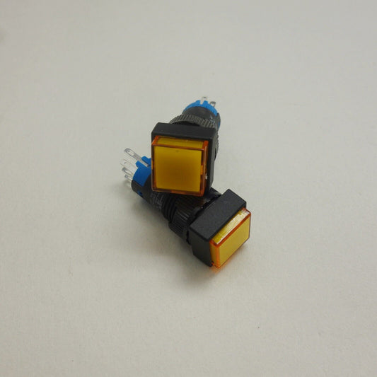 2PCS 12MM Yellow LED ILLUMINATED Square Latching PUSH BUTTON 2NO/2NC 2POLES 8P