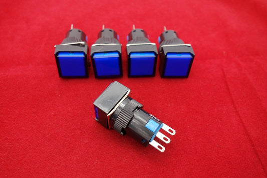 5PCS 16MM Blue Square Momentary PUSH BUTTON 3 Pins 250V AC 3A / DC 30V 5A