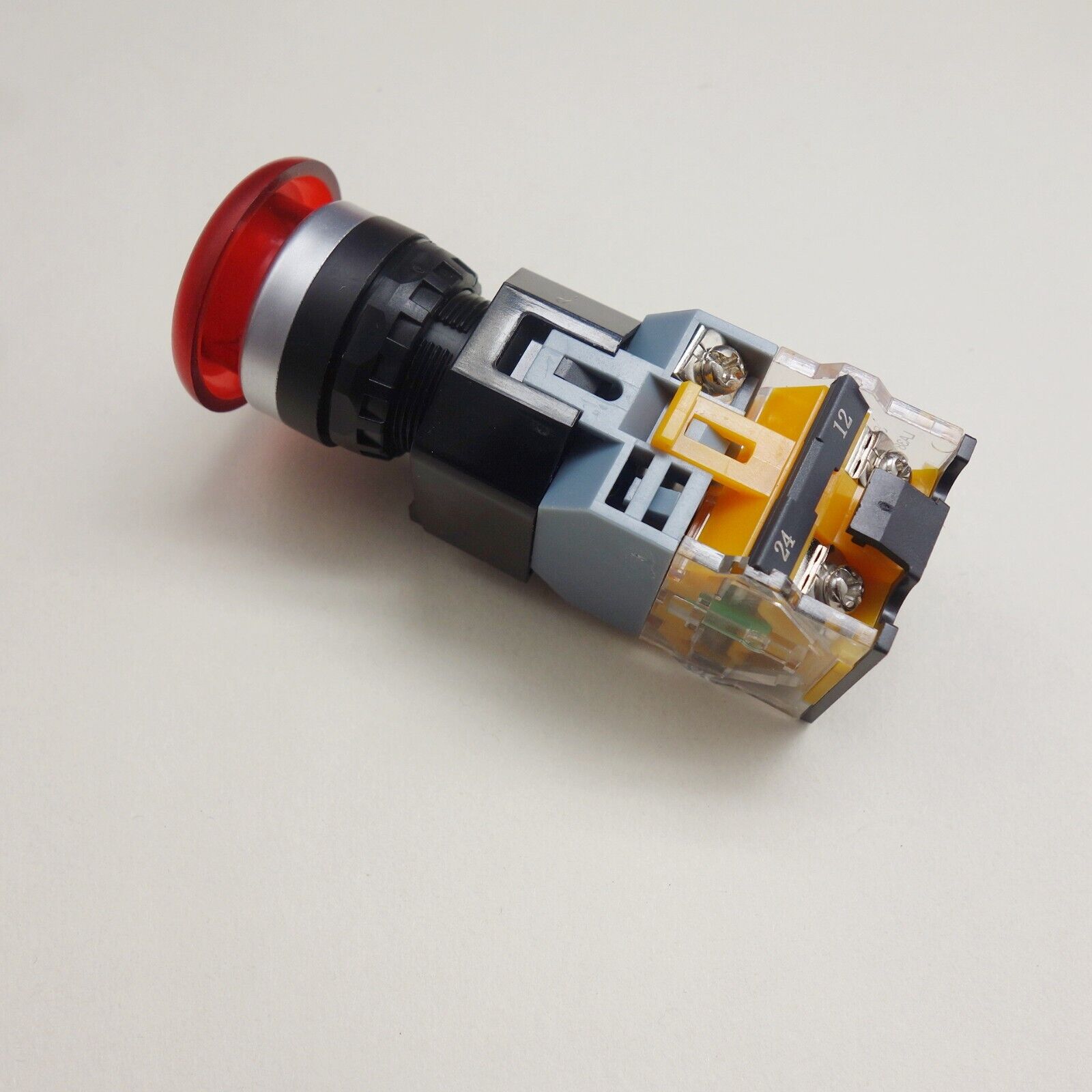 1pc 220V red Led Illuminated mushroom pushbutton Momentary 1NO/1NC Plastic LA38