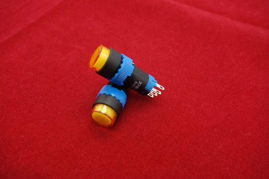2PCS Cutout 12MM 6V Yellow LED ILLUMINATED Round Latching PUSH BUTTON 5 PINS