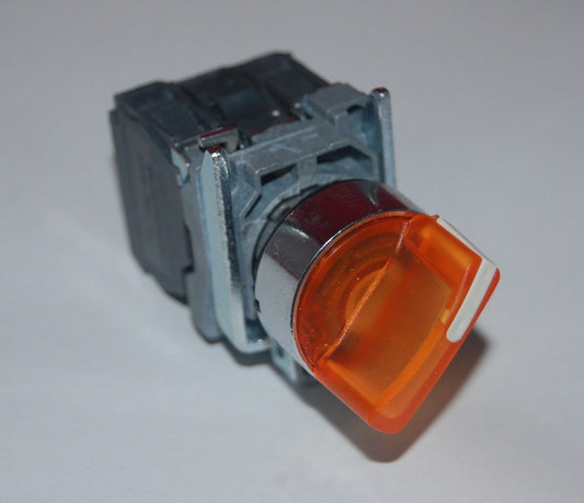 22mm ILLUMINATED Select switch 3 Position Fits Orange XB4BK135G5 120V Maintained