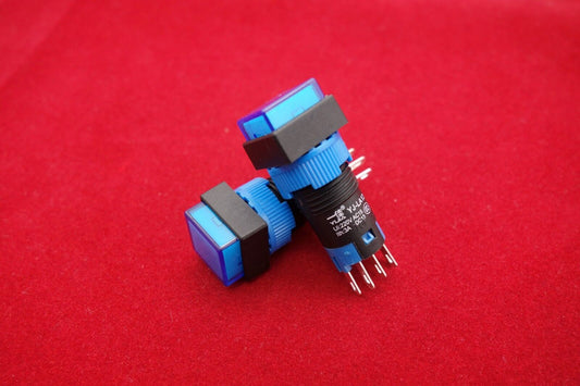2PCS Cutout 12MM 48V Blue LED ILLUMINATED Square Momentary PUSH BUTTON 5 PINS