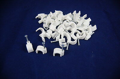 LOT OF 100PCS Circle 10MM PE CABLE CLIPS FOR  RG59/RG6 WITH Steel Nail